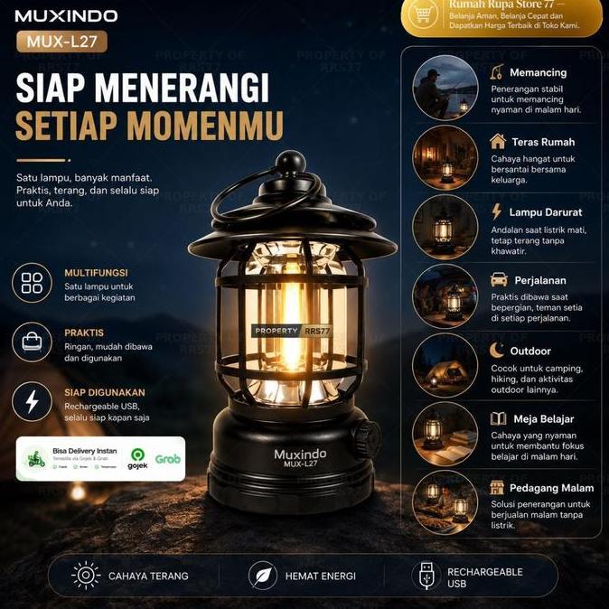 Lampu emergency lentera camping led cob Muxindo L 27 cahaya kuning & putih