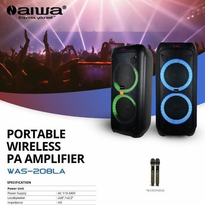 Speaker Portable N Aiwa Was 208LA Double Woofer 8 in SUPERBASS