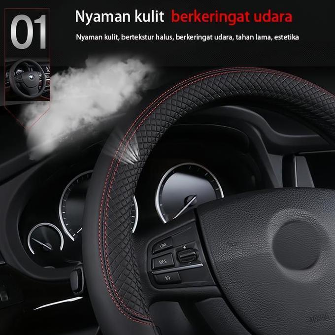 TUMOLOX OTTOID Sarung Setir Mobil Cover Stir Mobil Rush Terios Karet Elastis Anti Selip Warna Hitam 