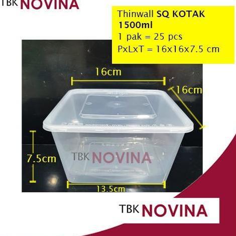 [25PCS]Thinwall 1500ml SQUARE food container box tempat makan plastik kotak nasi penyimpanan makanan