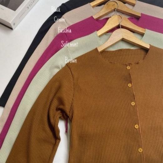 Cardigan Basic Kancing - Cardigan Crop Top Rajut Waffle