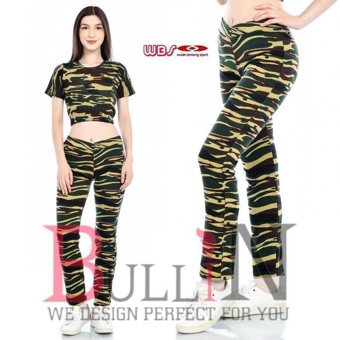 DR364 - celana senam panjang polos loreng army / celana olahraga wanita