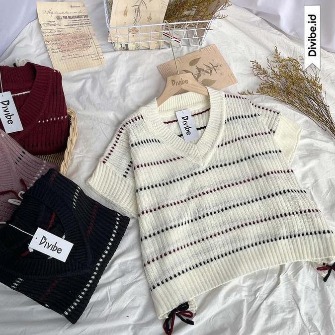 Camisa  - Elira Vest Knit - Rajut Atasan Wanita - Motif Batwing Garis