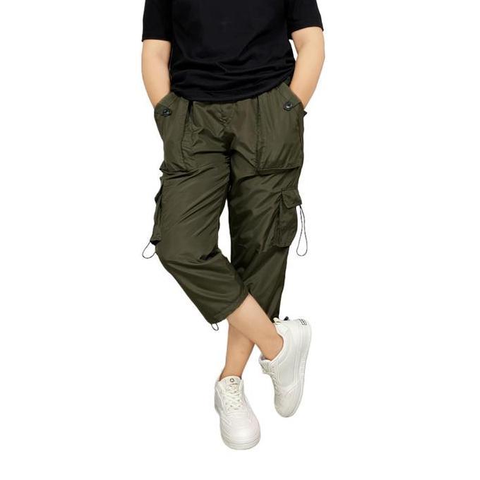 Camisa - Celana Cargo Parasut Wanita Oneonesix 7/8 Hijau Army Olahraga Jogging Casual Sport - Hitam,