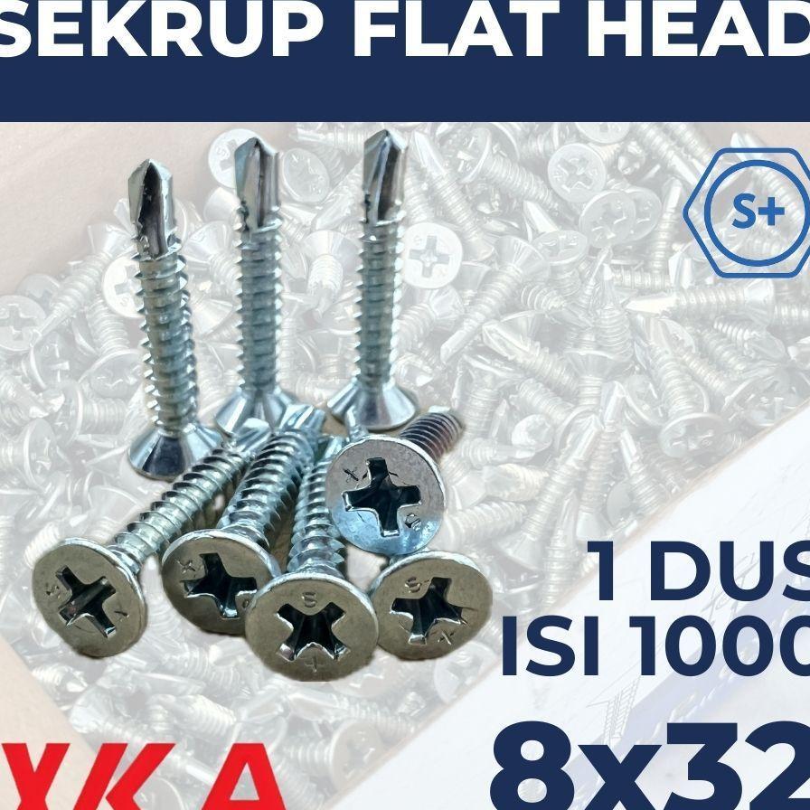 Sekrup Flat Head 3.2Cm 8X32 (1 Dus Isi 1000 Pcs) - Sds Fh / Sekrup Grc / Sekrup Plafon / Sekrup Holo