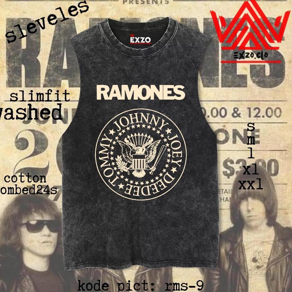 Exzo Singlet Ramones Sleevles Cotton Combed24S Baju Bermotif Lekbong Singlet Sleevles T-Shirt