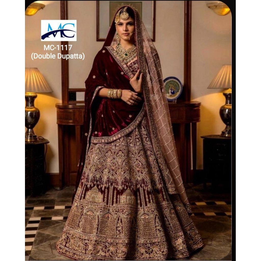 Baju India lehenga bordir model jodha full swarosky timbul bordir pengantin kristen Wanita Mewah
