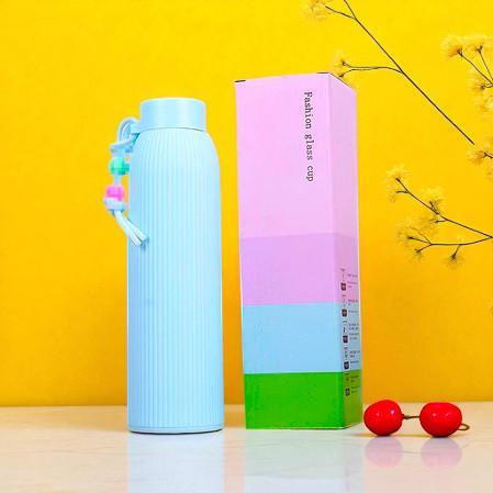 Tumbler Botol Kaca Lapis Plastik Warna Aesthetic Manik Korea Macaron Pastel Tali Gandul 400Ml 2237