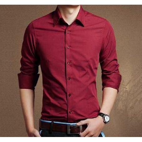 DF122 - [kemeja basic maroon OT] kemeja pria katun stretch maroon