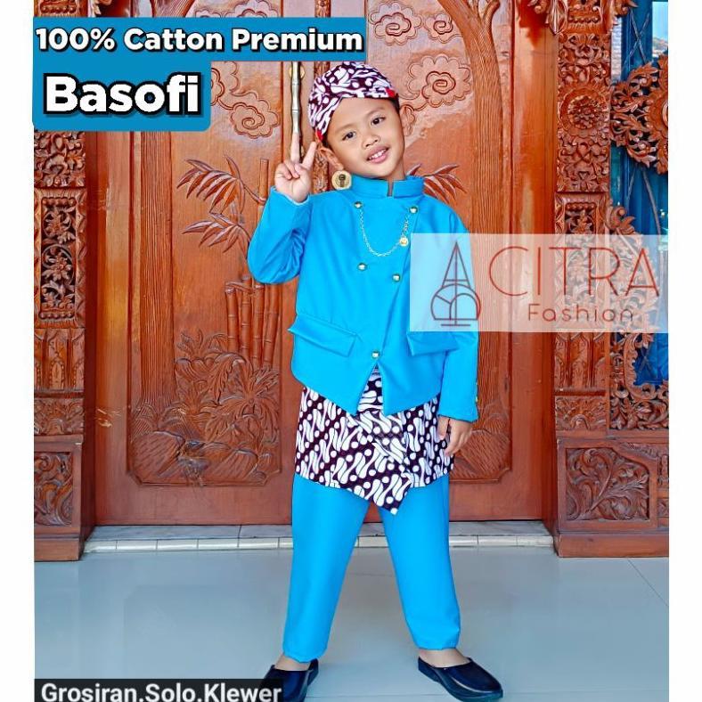 DI JAMIN REALPICT BESKAP BASOFI BATIK PUTIH PARANG / SETELAN BASOFI ANAK / BASOFI PREMIUM / (BLANGKO