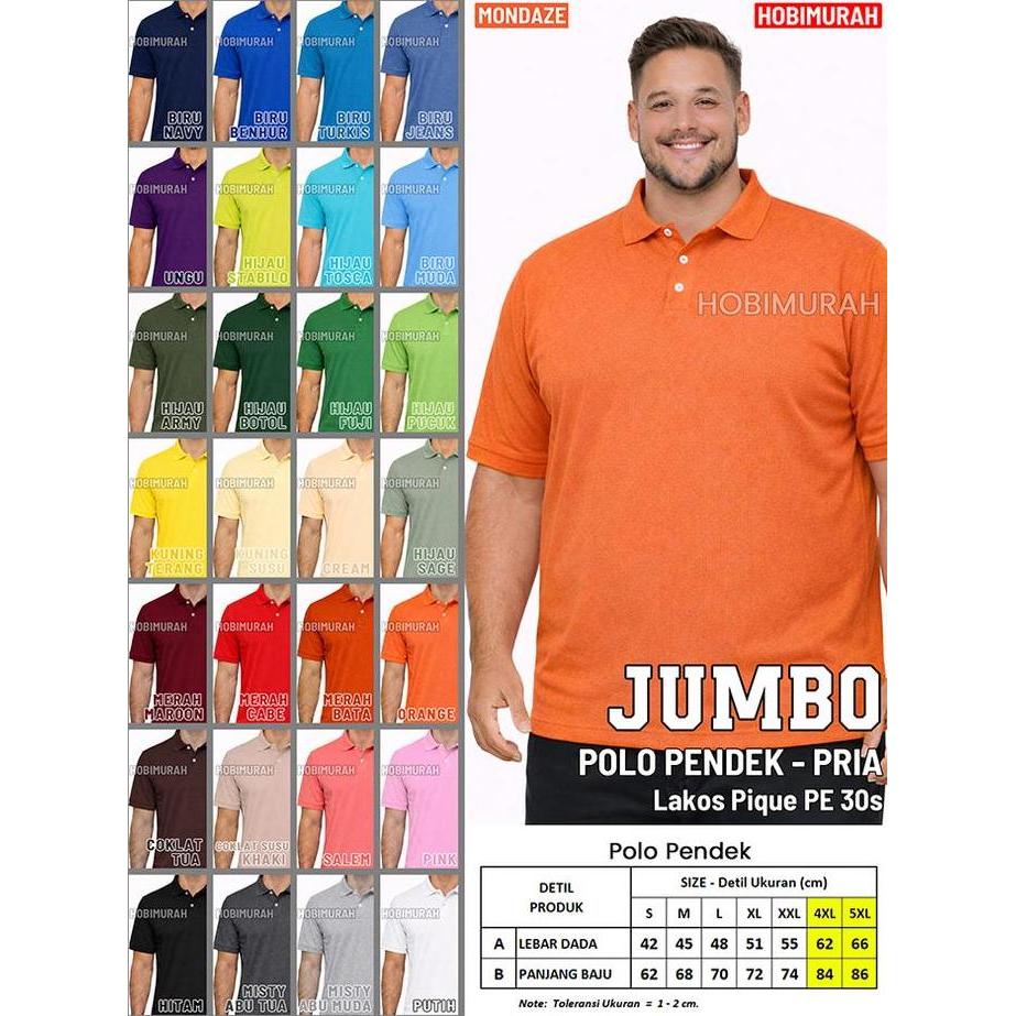 Cadeho Kaos Polo Pendek - Jumbo  4Xl 5Xl  - Pria Wanita  |  Kerah Polos Jumbo  |  Mondaze