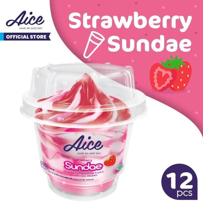 Rohmana- Paket Aice Ice Cream Strawberry Sundae Cup Es Krim Isi 12 Pcs Terbaru 