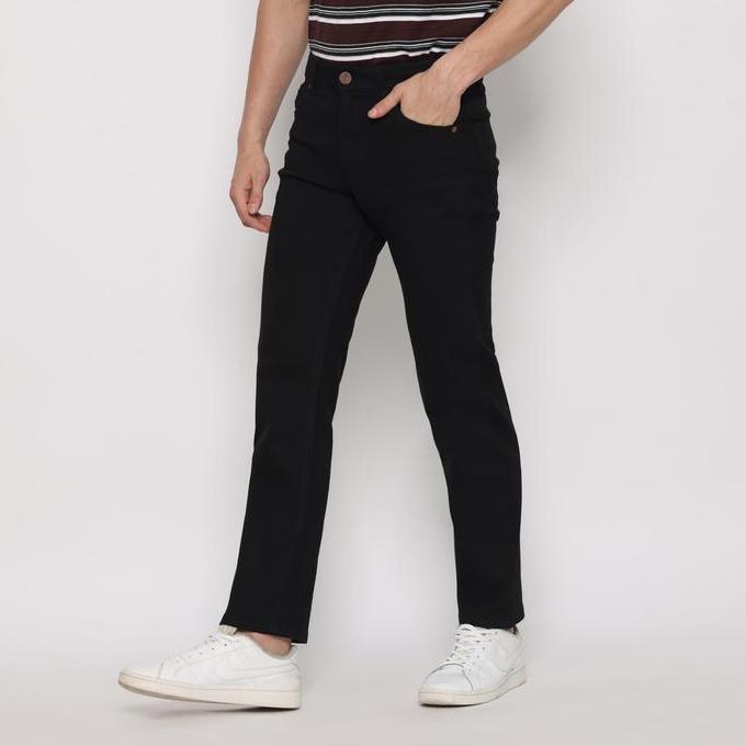Promooo - Police Celana Denim Stretch Panjang V Pocket Hitam Regular Fit Pria