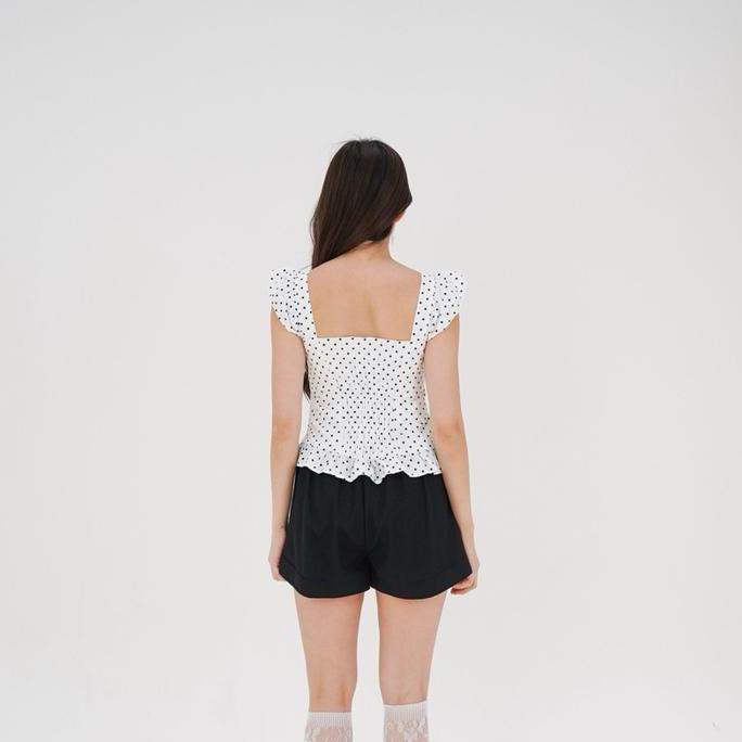 Elena Ruffle Top | Agastasia | Polkadot | Pink Striped | Milkmaid Baby Doll Top | Atasan Wanita Tren