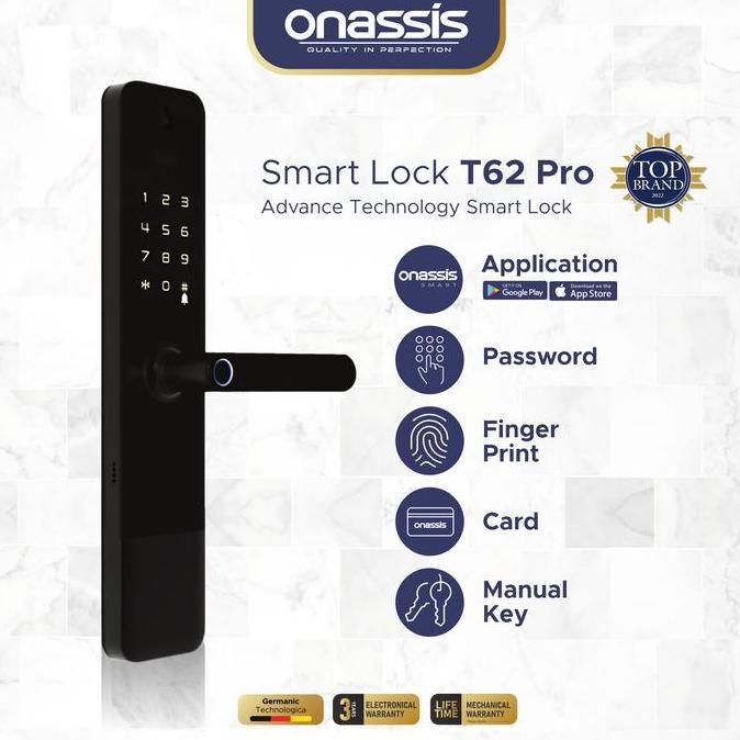 Onassis Kunci Pintu Digital Smart Lock T62 Pro  Fast Fingerprin Recognition & 5 Unlock Ways