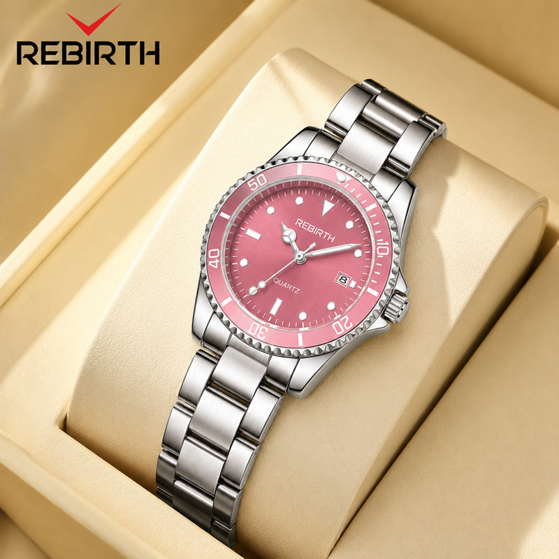 REBIRTH Jam Tangan Wanita Anti Air Mode Kalender Luminous 2011 Tali Stainless Steel