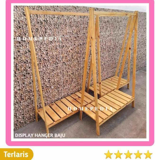 Display Kayu Rak Hanger Baju / Rak Baju Gantung Kayu Stand