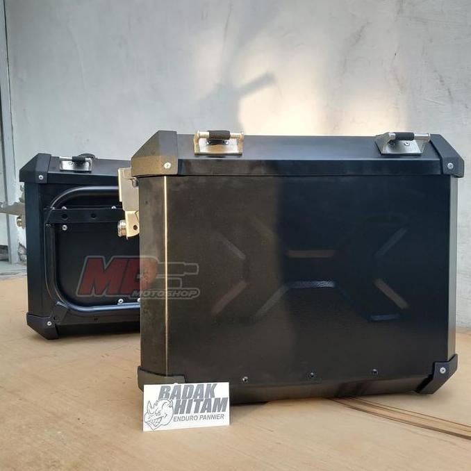 Side - Box Samping Motor Badak Hitam Alumunium Pannier 27Liter