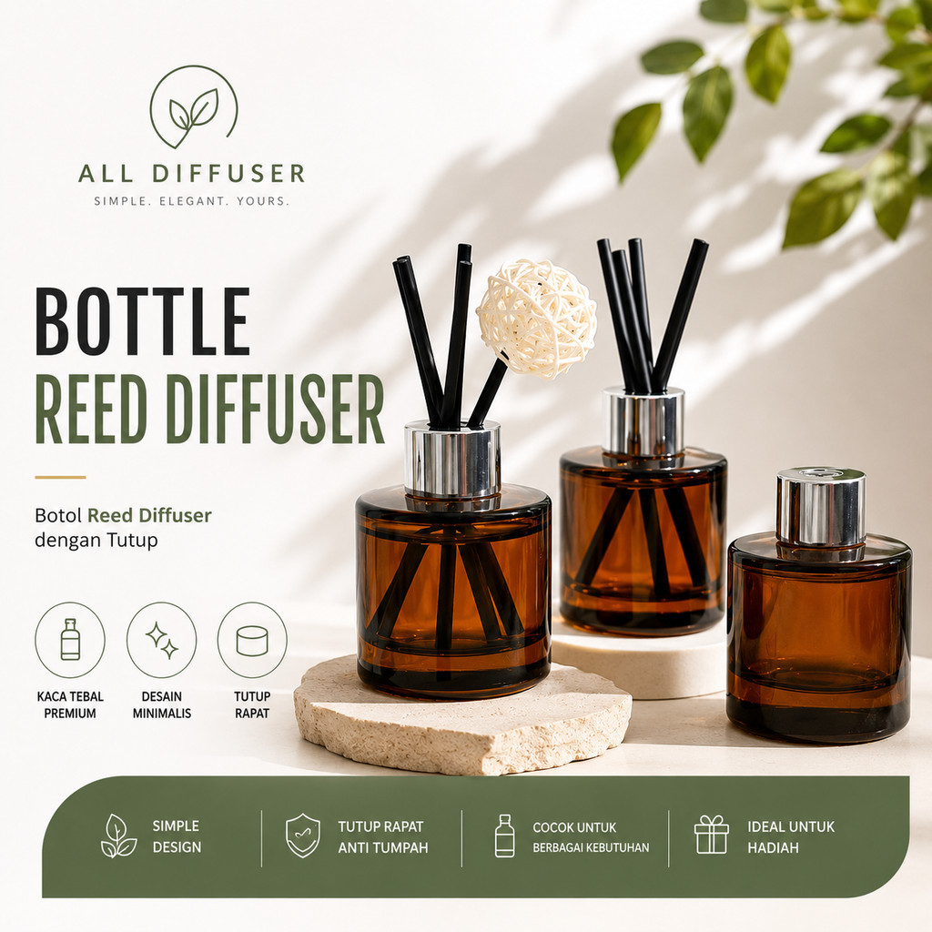 [ALLDIFFUSER] Botol Reed Diffuser Tutup / Aromatherapy Bottle / Botol parfum aromathraphy / Box Reed
