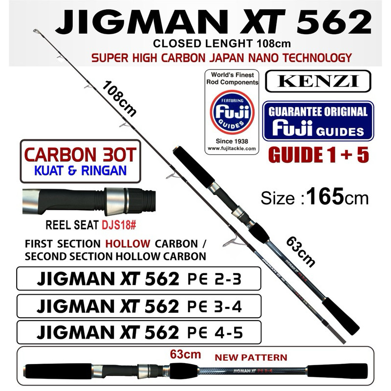 JORAN KENZI JIGMAN XT 562 Fuji Guides Hollow Carbon PE2-3 PE3-4 PE 4-5 Jigging Spinning