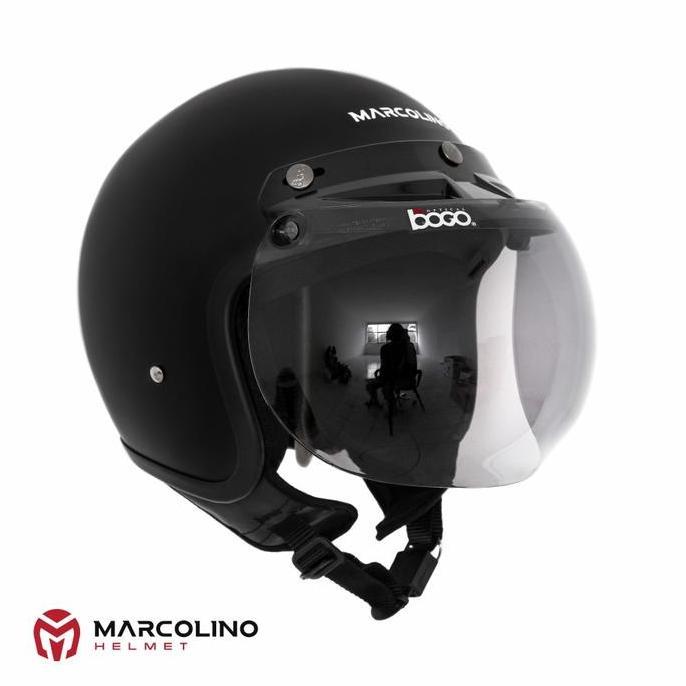 Helmet- Helm Bogo Retro Marcolino Edition Sni Black Doff Bogo Visor Helmet Motorcycle