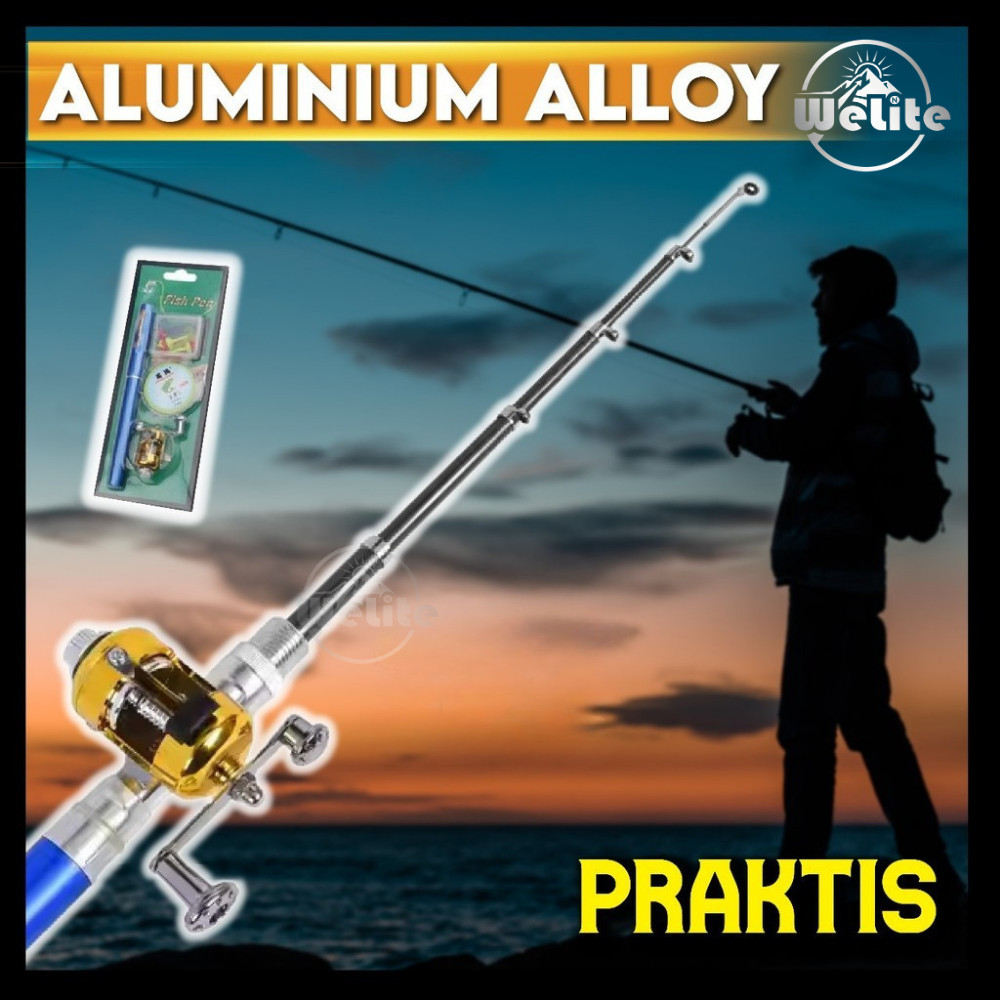 Joran Pulpen Set Lengkap Mini Pancingan Reel Portable 1M Kail Pelampung Benang