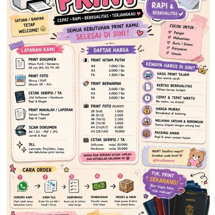 Jasa Print & Cetak Custom – Foto, Stiker, D*kumen, S*ripsi, Kemasan | Murah & Berkualitas