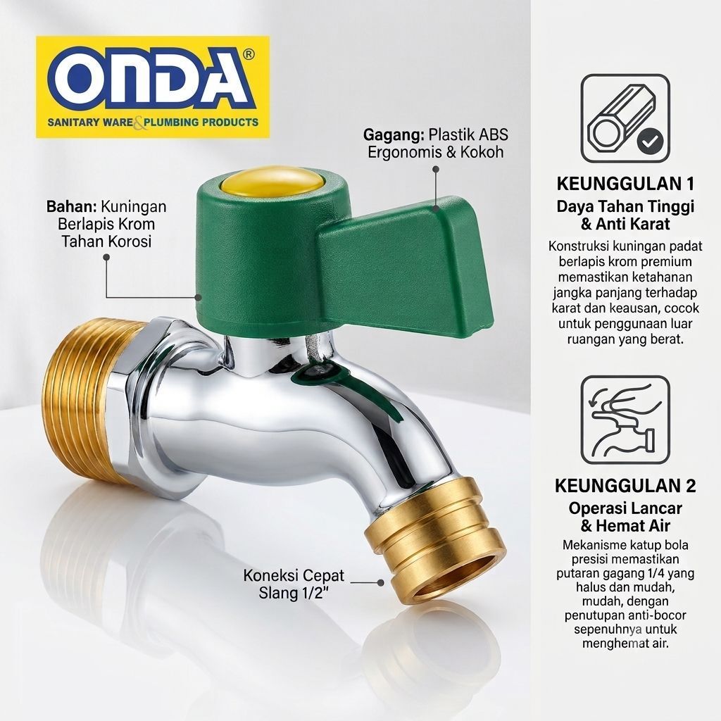 ONDA-KRAN TEMBOK 1/2 "KUBM"/KRAN BESI KUNINGAN