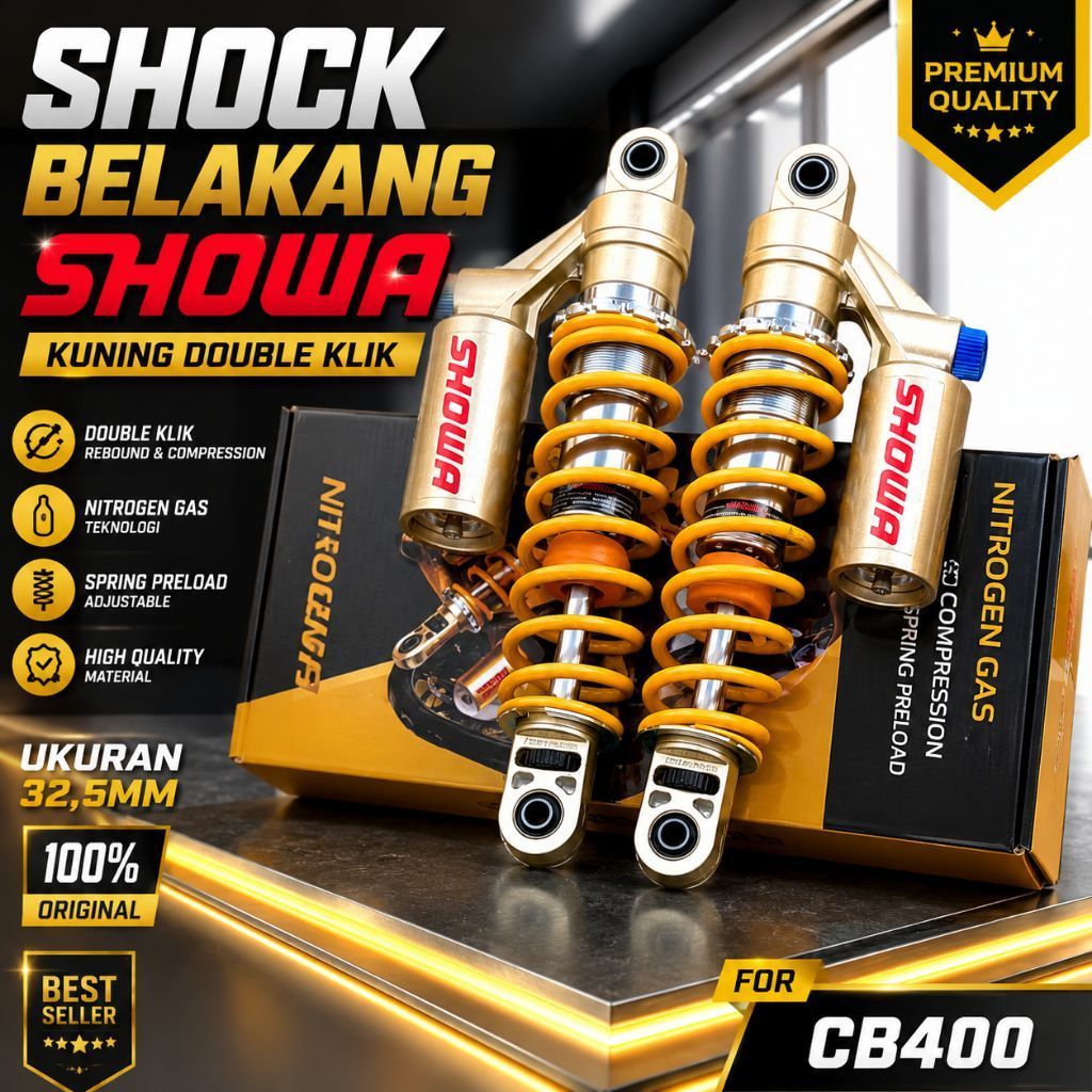 SHOCK BELAKANG SHOWA KUNING DOUBLE KLIK CB400 UK 32,5MM ORIGINAL