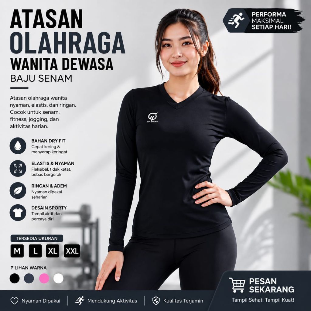 Tiento Kaos Olahraga Wanita Lengan Panjang - Nyaman, Cepat Kering, Elastis
