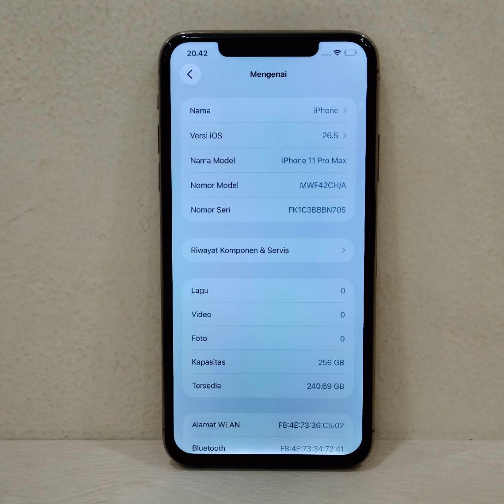 (N705-5) IPHONE 11 PROMAX RAM 256GB (INTER) CH/A, BATANGAN NO CHARGER "940533"