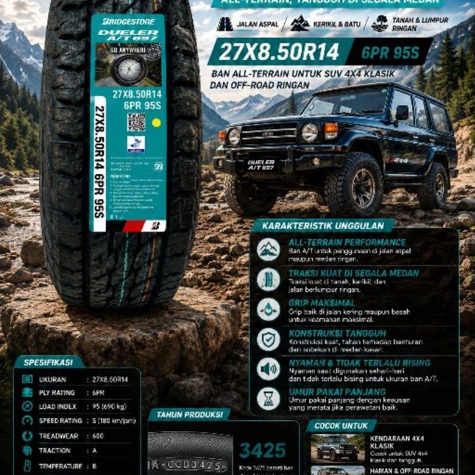 Ban Mobil Bridgestone Dueler A/T 27x8,5 R14 95S (2025)