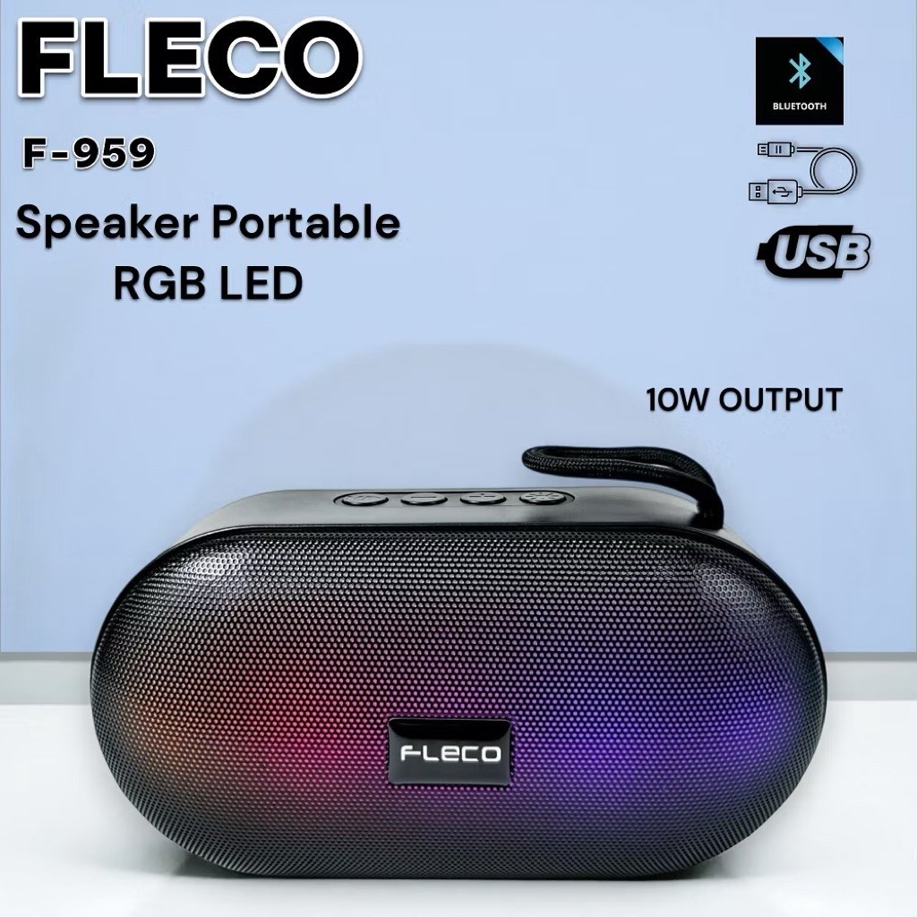 Speaker Portable Bluetooth Wireless LED Light Play RGB 10watt Output FLECO F-959 F959