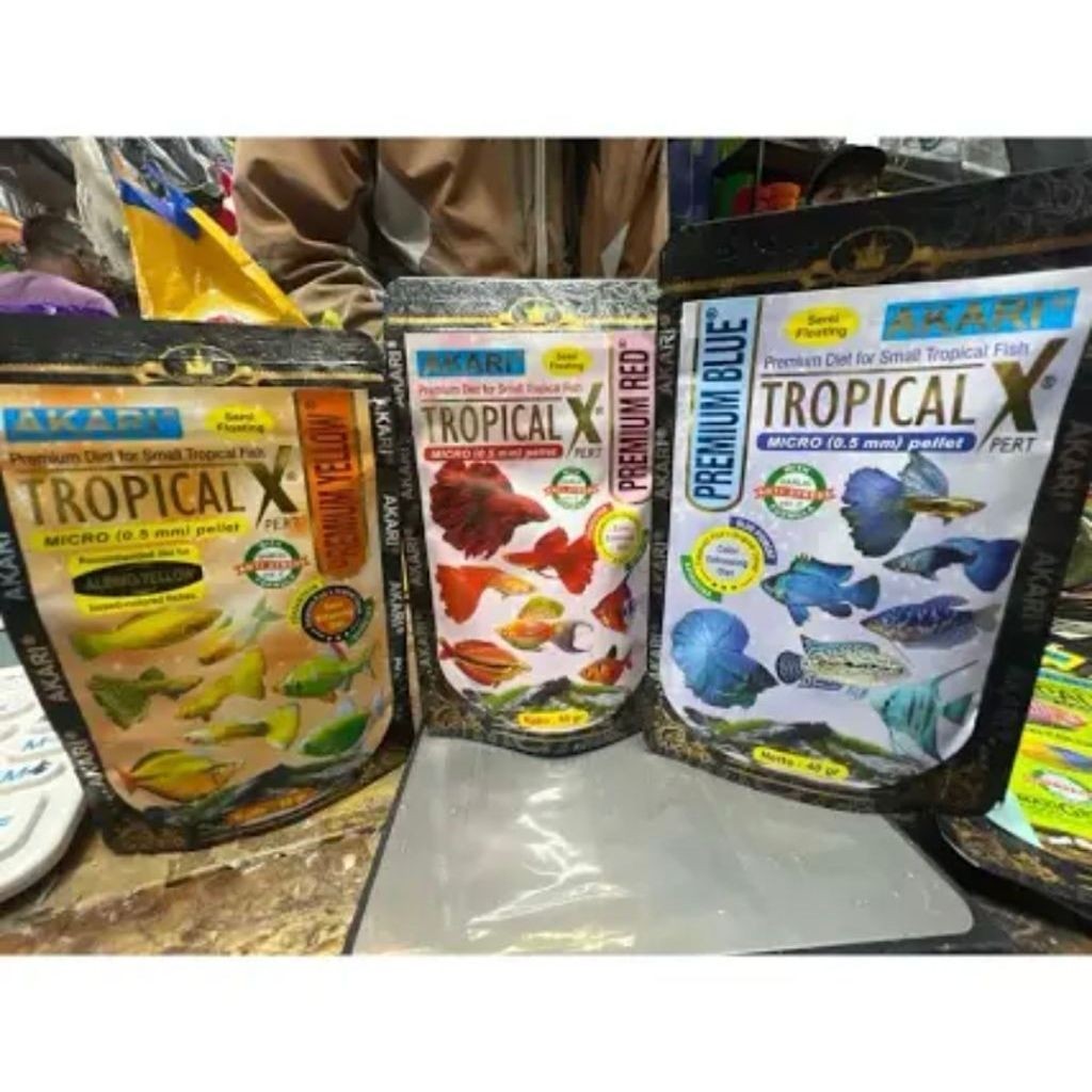 Akari premium Tropical X 40gr 100gr Semi floating / Blue Red Yellow / Micro Pellet 0,5mm / Pelet khu