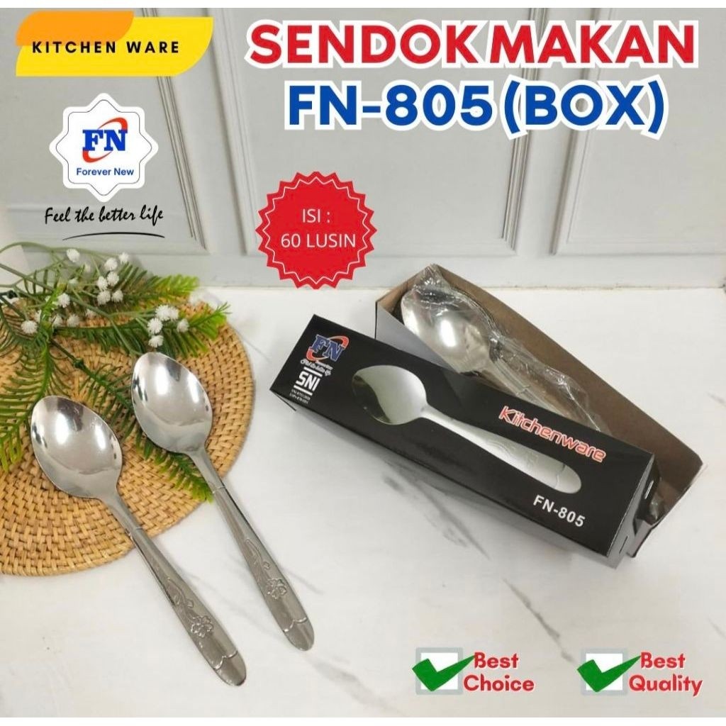 FN805(1lusin/12pcs)-SENDOK MAKAN STAINLESS STEL TEBAL FN-805 SNI WADAH BOX