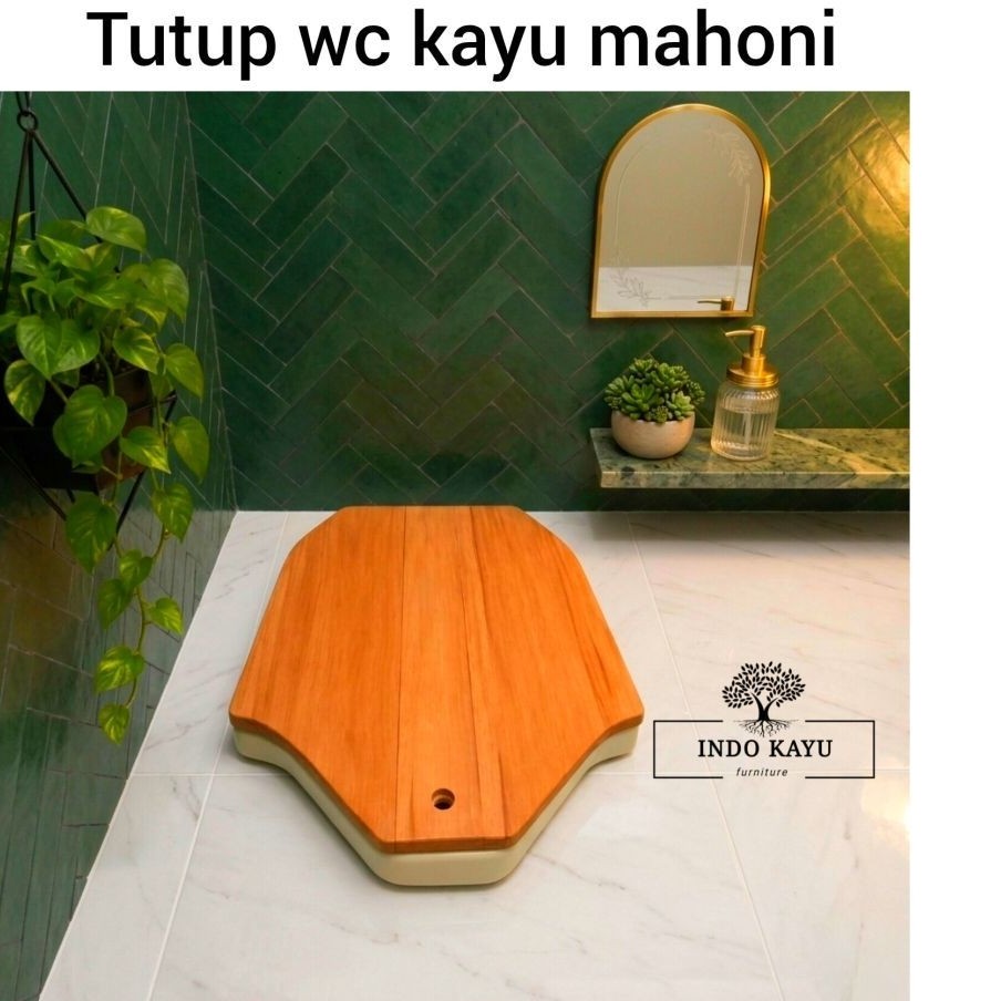Tutup kloset jongkok kayu solid mahoni