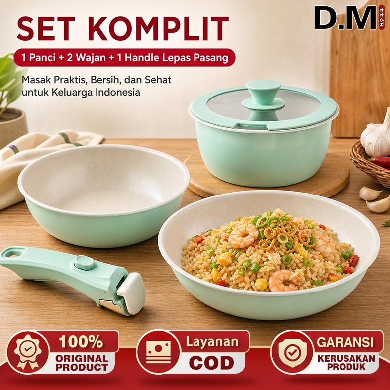 D.M Panci pegangan dapat lepas pasang warna hijau Panci Set rumah tangga anti-lengket set panci leng