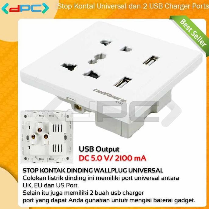 PUPYLO Stop Kontak Colokan Dinding Wallplug Universal dan 2 USB Port