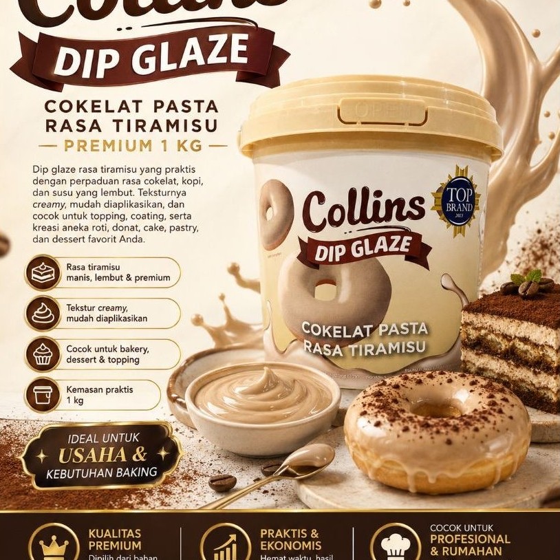 Collins Glaze Tiramisu 1Kg / Topping Donat Tiramisu / Dip Glaze Tiramisu Collins