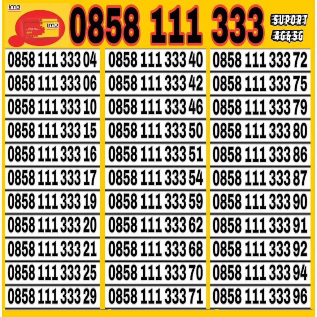 Nomor Cantik Indosat Im3 4G LTE 111333 - O858 111 333