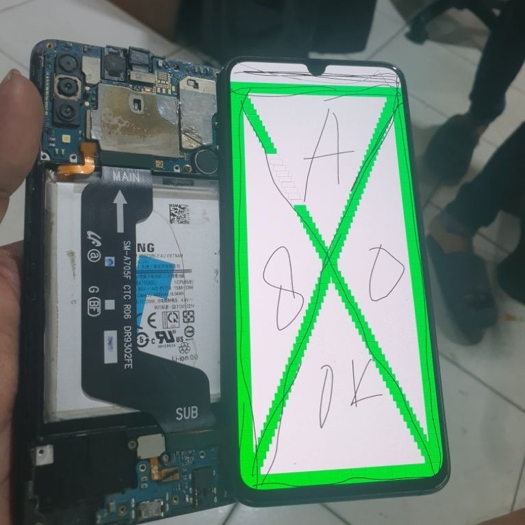 LCD samsung A80 original copotan minus normal