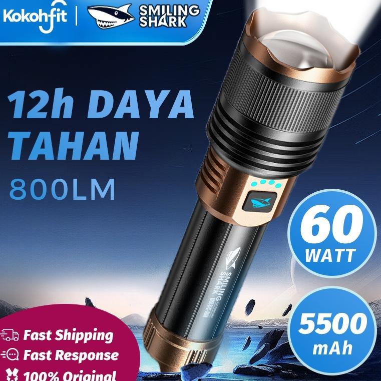 Smiling Shark Senter Aluminum Alloy Flashlight SD-5212 Laser Super Terang Portable Zoom Teleskopik M