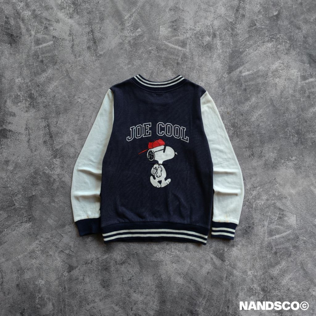 Vintage Peanuts Graphic Varsity Jacket - Dark Navy & White