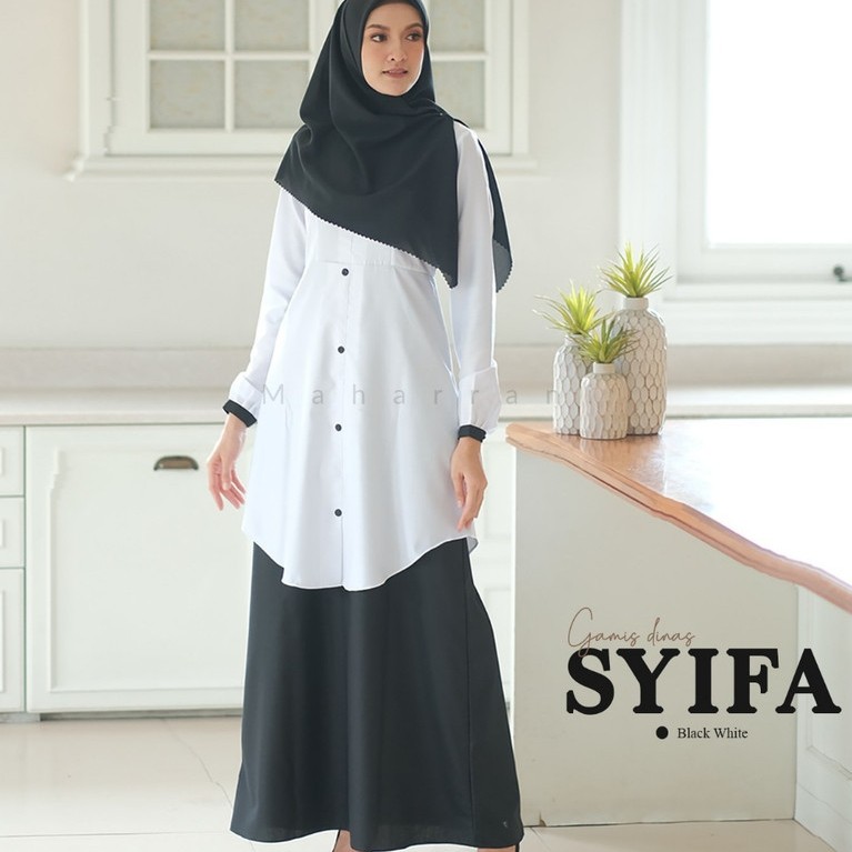 Seragam Dinas Hitam Putih Perempuan Pns Syifa Dress By Maharani Bahan Katun Toyobo Nyaman Adem