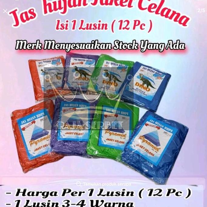 Terbaik PAKET 1 LUSIN ( ISI 12 PC) Jas hujan Plastik Merk PYRAMID / DINO Jaket celana / Baju Celana 