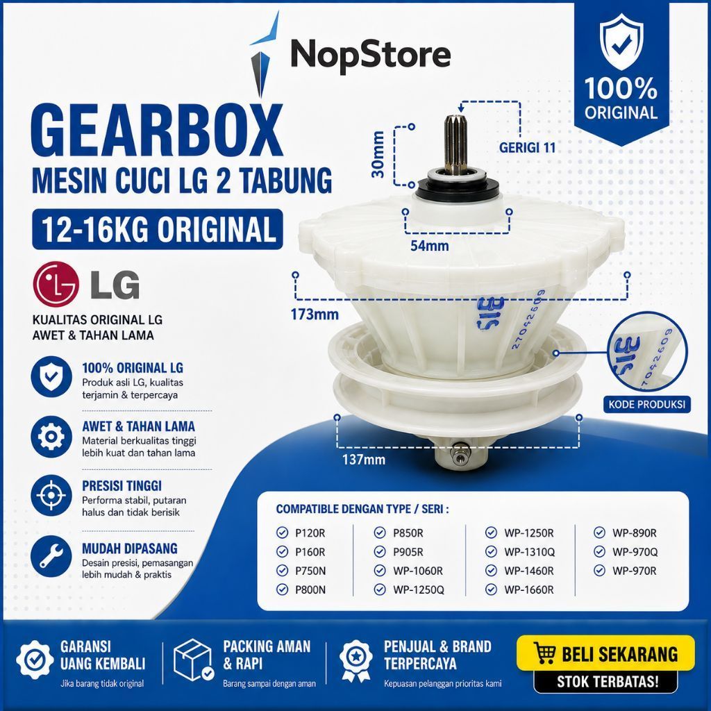 Gearbox LG Original Mesin Cuci 2 Tabung manual 12kg - 16kg  Gearcase Pulsator WP1460R WP1660R P905R