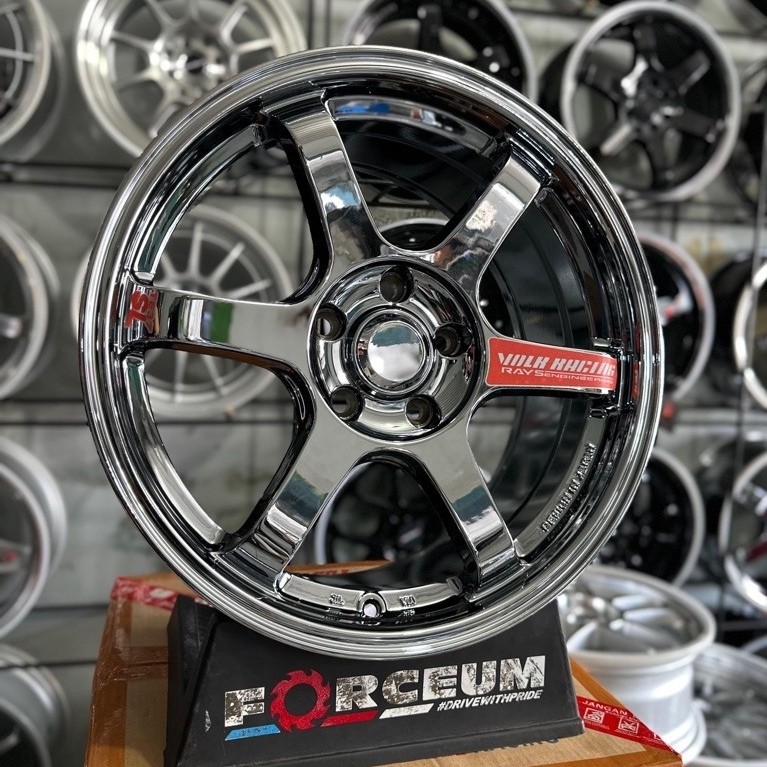 velg te37 r17 black chrome pcd 5x114 kondisi baru