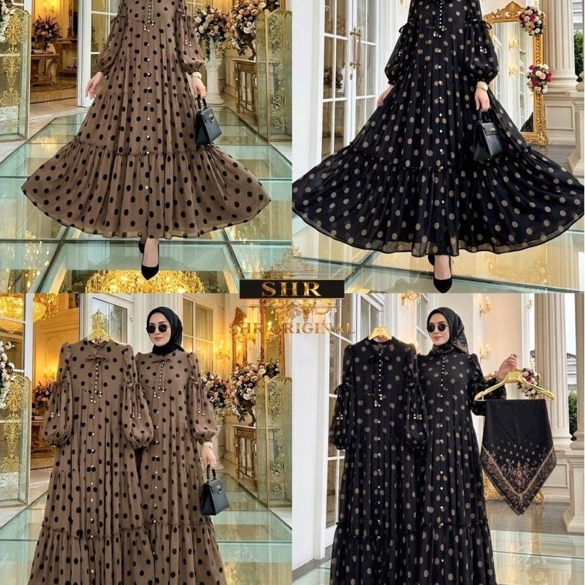 SHR CHABIL TANAH ABANGREADY YA GAMIS MIDI WOLFIS POLKADOT KANCING