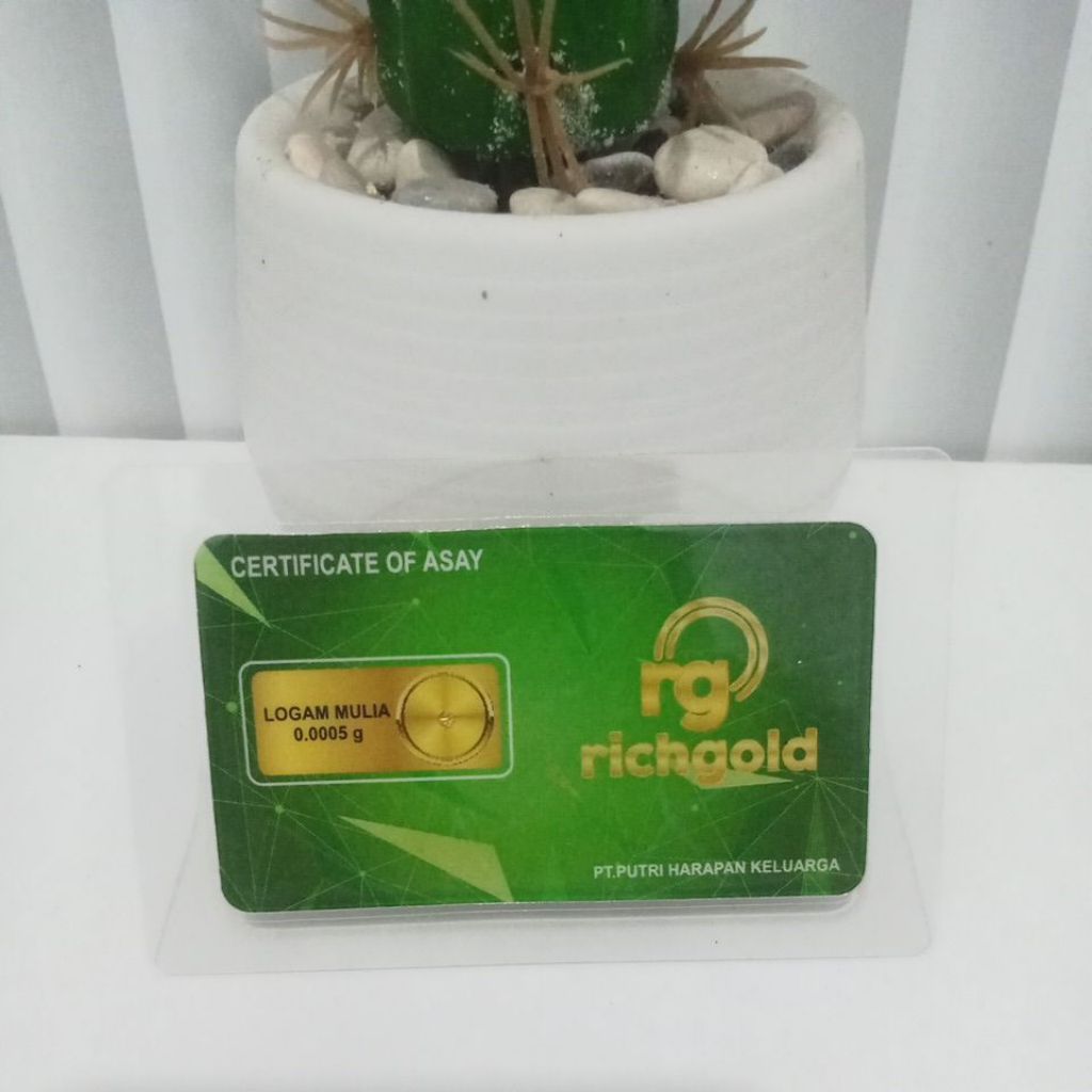 RICH GOLD Emas Mini 24 Karat 0.0005gr Investasi Souvenir Wedding Sertifikat Sucofindo