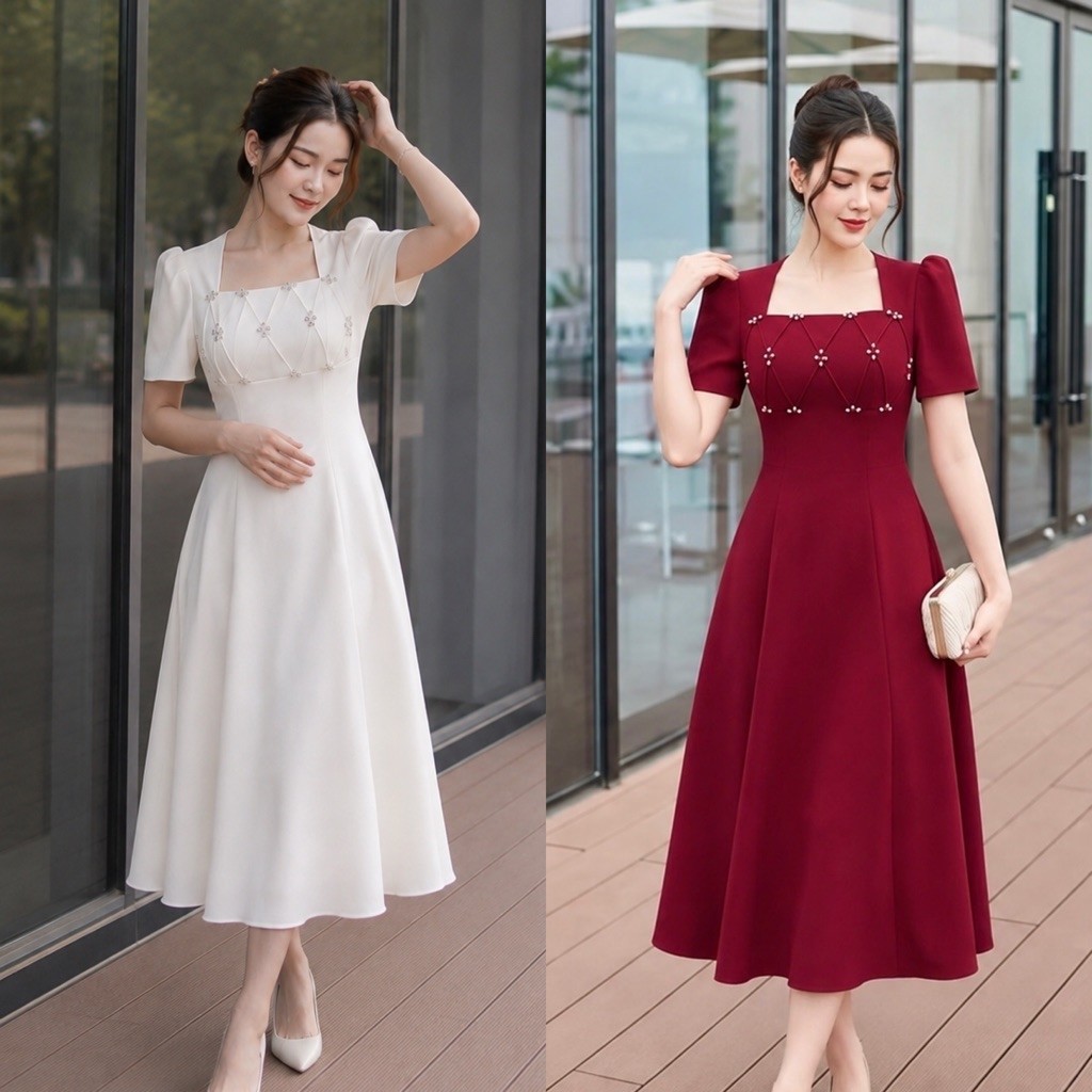 [ADA SIZE BESAR] D1779 PACIENCIA KOREAN STYLE VINTAGE MIDI DRESS NATAL SIMPLE POLOS ELEGAN